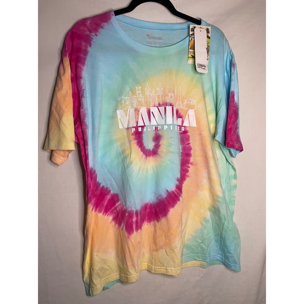 Islands Manila Philippines Tie Dye Souvenir T-Shirt XXL Blue Pink Yellow NWT